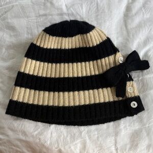 Portolano Black and Cream Striped Kids Beanie with Bow